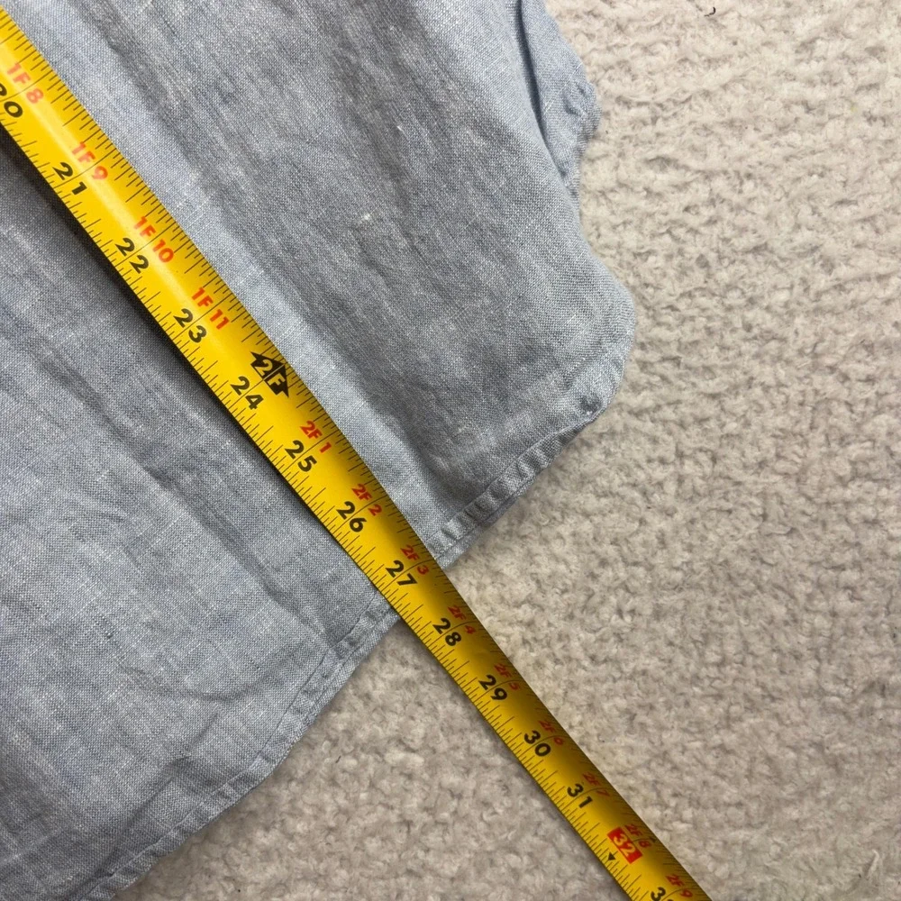 J.Crew Mens Slim Fit Linen Cotton Short Sleeve Button Down Shirt Blue Large